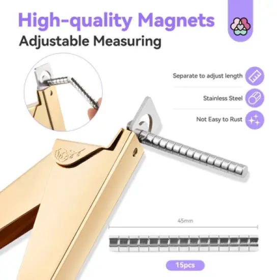 Saviland Magnetic Precision Nail Cutter: Rose Gold Clipper w/ Sizer Magnets - 15-Pc Artist's Essential Trimmer System. image {5}