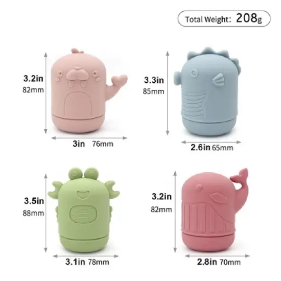 Baby water shower toys set, bath water toys, parent-child interactive toys, 4 pieces (ocean color) safe soft rubber material image {3}