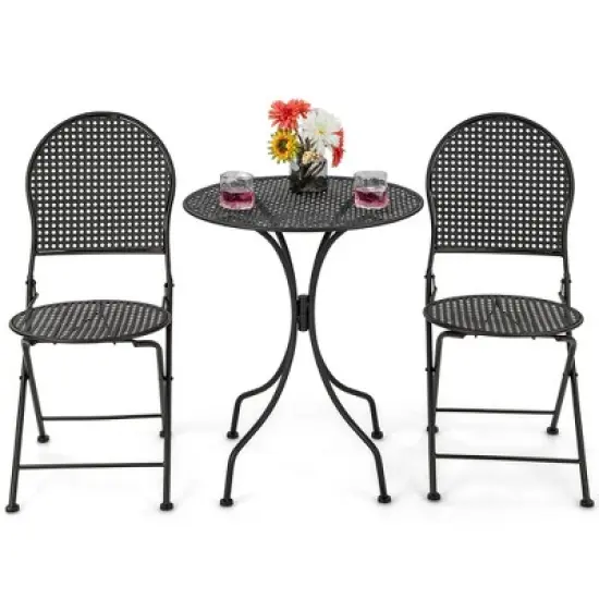 3pcs Patio Bistro Set Outdoor Conversation Furniture Table & Folding Chair image {8}