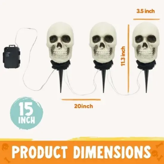 Joyfy 3 Pcs Skeleton Lightup Skull Stakes for Halloween Outdoor Decorations, Pathway Makers for Halloween Party, Lawn Props, Halloween Yard Decor image {6}