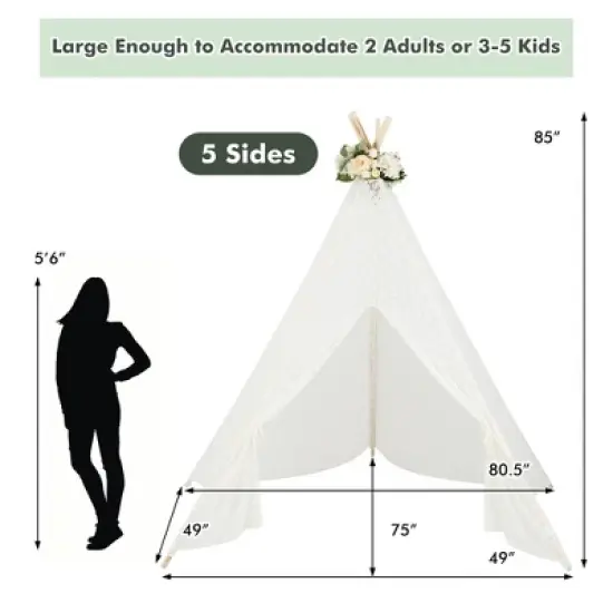 Costway 85'' Height 5 Sides Huge Lace Play Tent for Kids Adult Wedding w/ Light Strings image {8}