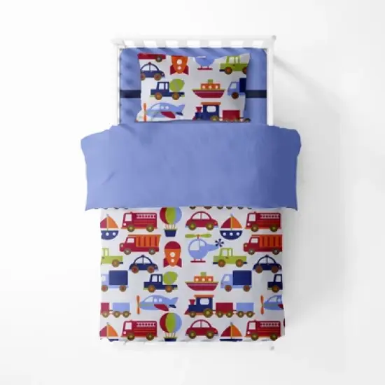 Bacati - Transportation Blue Navy Green Red Orange 4 pc Toddler Bedding Set image {3}