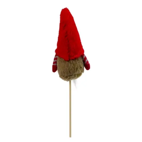 Northlight 11.5" Tiny Gray Faux Fur Santa Gnome with Red Hat and Striped Arms on a Stick Christmas Decoration image {3}