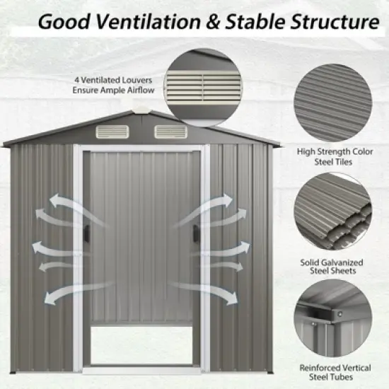 Tangkula 6' x 4' Outdoor Storage Shed Weather Resistant Galvanized Steel Shed with Tilted Roof Lockable Sliding Doors & 4 Air Vents image {6}