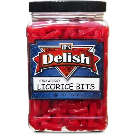 Strawberry Licorice Bits by It's Delish, 2.5 LBS (40 Oz) Jumbo Container Jar image {1}