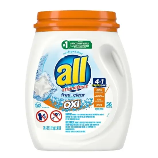 All Mighty Pacs Free Clear Laundry Detergent Pacs with OXI Stain Removers - 56ct/39.5oz image {1}
