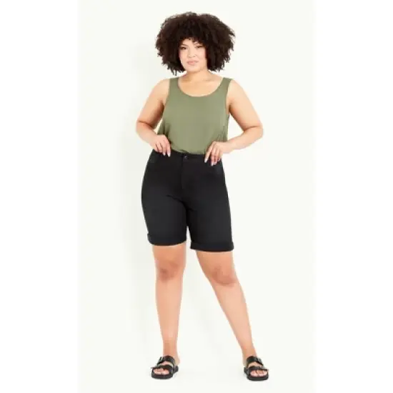 Women's Plus Size Turn Up Cuff Denim Short - black | EVANS image {4}