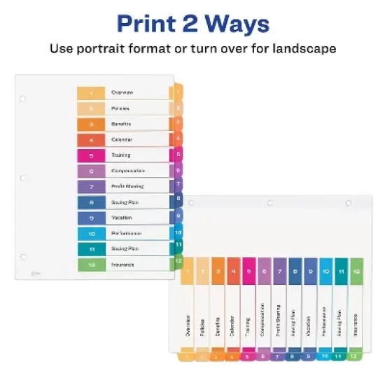 Avery Ready Index Customizable Table of Contents Asst Dividers 12-Tab Ltr 3 Sets 11083 image {3}