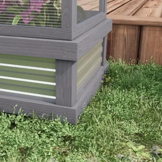 Outsunny Raised Garden Bed with Polycarbonate Greenhouse, Garden Wooden Cold Frame Greenhouse Flower Planter Protection, 48"x24"x32" image {5}