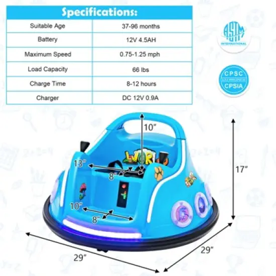 Costway 12V Kids Ride on Bumper Car Remote Control w/ Flashing LED Light & Music image {2}