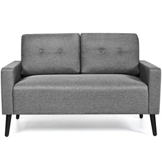 Costway Modern Loveseat Sofa 55'' Upholstered Chair Couch with Soft Cloth Cushion Grey image {7}