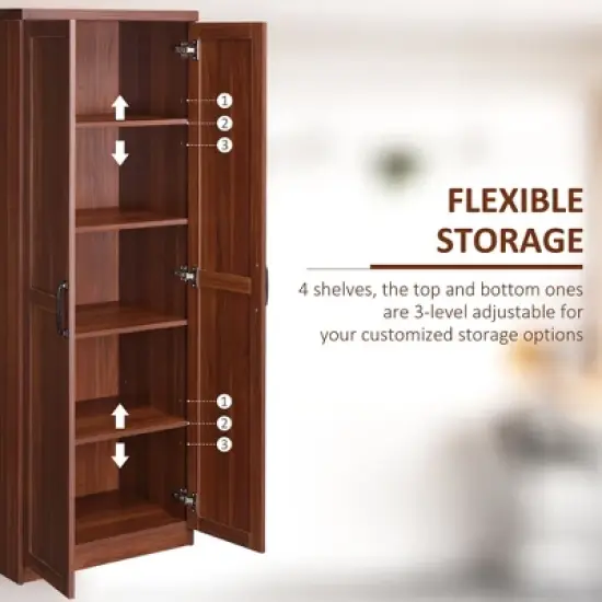 Yukimo 63" 2-Door Kitchen Pantry Storage Cabinet, 5-Tier Shelving with 2 Adjustable Shelves, Brown image {4}