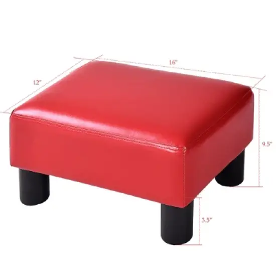 Costway Small Ottoman Footrest PU Leather Footstool Rectangular Seat Stool Red image {1}