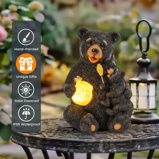 GIGALUMI Solar Loving Mother and Child Bears Statue Light for Gift, Outdoor Garden Decor with LED Lights for Mom, Grandma & Wife, Waterproof image {1}