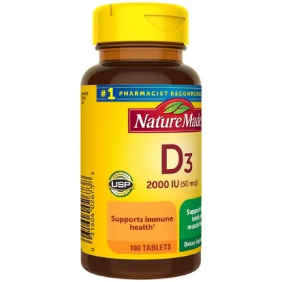 Nature Made Vitamin D3 2000 IU (50 mcg) Tablets for Muscle, Teeth, Bone & Immune Support Supplement image {3}