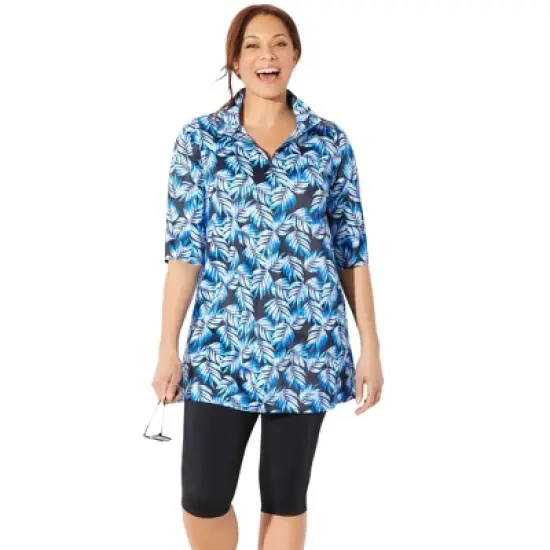 Swimsuits for All Women&rsquo;s Plus Size Sun Resistant Quarter Zip Swim Top image {1}