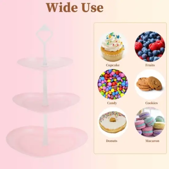 Unique Bargains 3-Layer Heart-shaped Dessert Cupcake Stand with Layered Serving Tray for Pastries Donuts and Fruits image {4}