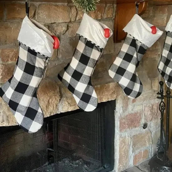 20in HangRight Buffalo Check Christmas Stocking Black/White - Haute D&eacute;cor: Adjustable Loop, Polyester image {2}