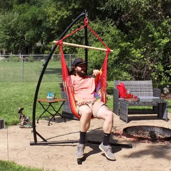 Sunnydaze Double Cushion Hanging Rope Hammock Chair Swing with X-Stand for Backyard or Patio - 250 lb Weight Capacity image {5}