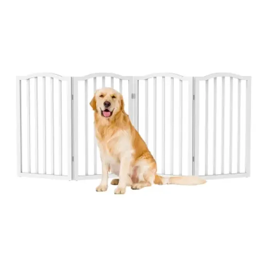 Indoor Pet Gate - 4-Panel Folding Dog Gate for Stairs or Doorways - 73.5x32-Inch Tall Freestanding Pet Fence for Cats and Dogs by PETMAKER (White) image {6}
