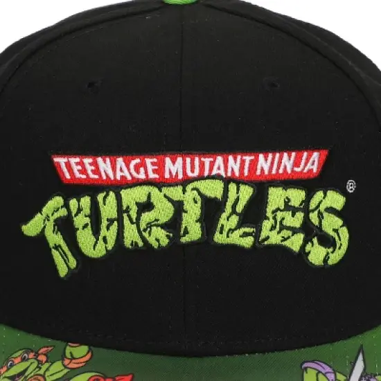 TMNT Classic Retro Cartoon Characters & Logo Men's Black Precurve Snapback Hat image {2}