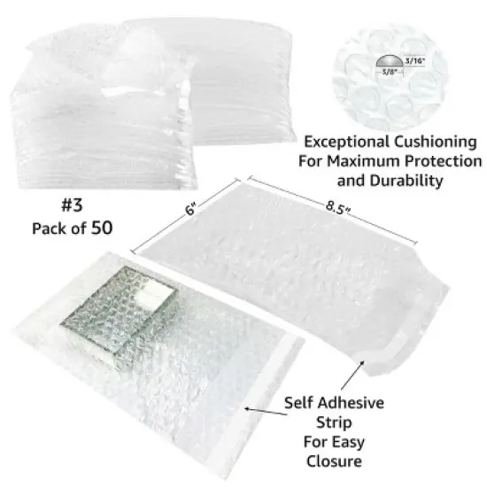 UOFFICE Pack of 50 Self-Sealing, 6" x 8.5" Plastic Bubble Out Bags image {1}