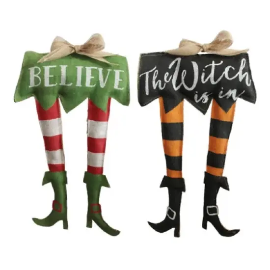 Transpac Reversible Elf Witch Burlap Door Decor Christmas Tabletop Indoor Holiday Decoration Gift Hostess Gifts image {1}