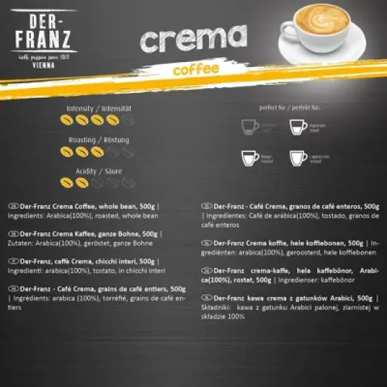 Der Franz Crema Whole Bean Coffee 17.6oz/500g image {2}