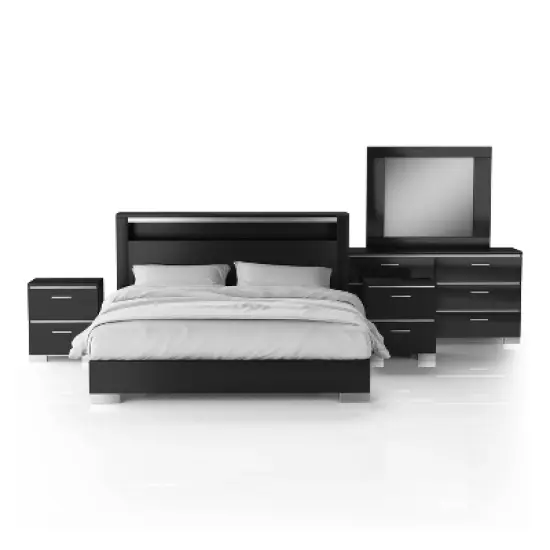 5pc Shorehaven Bedroom Set with 2 Nightstands Black/Chrome - miBasics image {5}