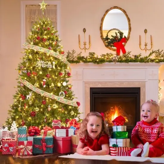 4.5/6/7.5/9FT Pre-Lit Artificial Spruce Christmas Tree with 200 Lights, 11 Modes, Hinged Branches, Foot Switch, Thick Tips, Green, Metal Stand image {11}