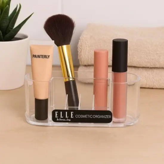 Clear Acrylic Makeup Organizer with Dividers, Multi-Compartment Cosmetic Storage Holder for Lipsticks, Brushes & Palettes, Nonslip Vanity Organizer image {2}