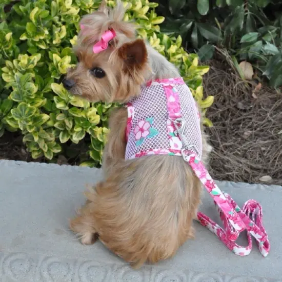 Doggie Design Cool Mesh Hawaiian Hibiscus Dog Harness with Leash-Pink image {3}
