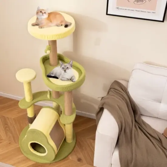 Tangkula Avocado Cat Tree Multi-level Cat Tower w/ Private Condo Cat Self-grooming Brush image {1}