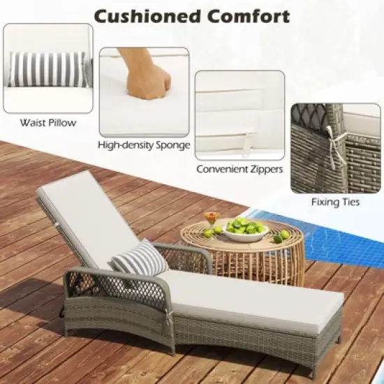 Tangkula Outdoor 6-Position Adjustable Chaise Patio Recliner w/ Backrest Cushion & Pillow image {3}