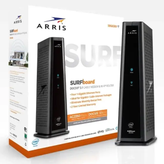 ARRIS SURFboard DOCSIS 3.1 Wi-Fi Cable Modem, Model SBG8300 (Black) image {1}