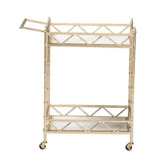 Mela Metal and Marble 2 Tier Wine Cart Gold/White Marble - Baxton Studio image {1}