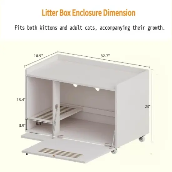 TiramisuBest White Hidden Cat Litter Box Enclosure with Top/Side Fence, Wooden Pet House Side Table for Living Room/Bedroom, Fits Most Litter Boxes image {10}