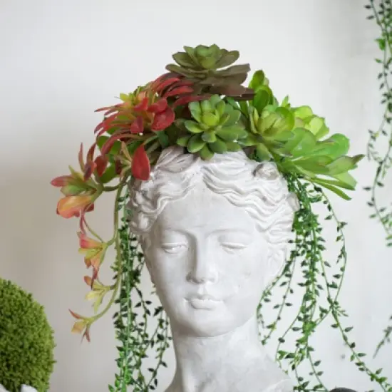 DSVIMOY Greek Style Cement Head Planter, Indoor Outdoor Home Garden Decor, Modern Design for Indoor and Outdoor Spaces, Gray, 7.3"*10.6"*6.9" image {5}