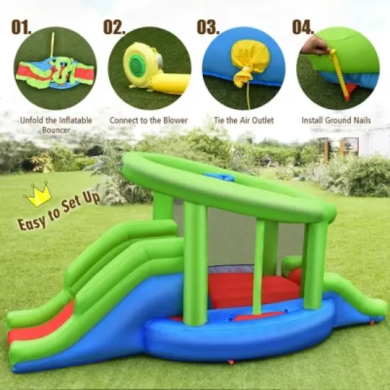 Costway Inflatable Snail Bounce House Dual Slide Basketball Game Without Blower image {7}
