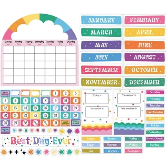 Carson Dellosa Education Happily Ever Elementary Retro Remix Calendar Bulletin Board Set, 107 Pieces image {1}