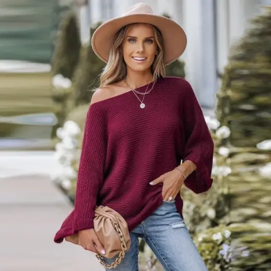 Women's Warm Hugs Rib One-Shoulder Sweaters - Cupshe image {1}