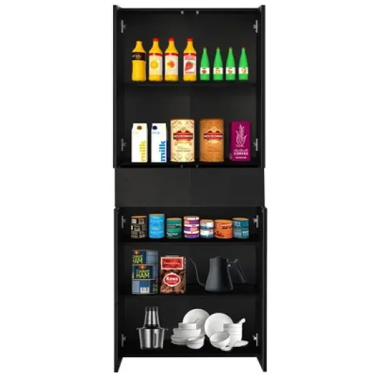 Basicwise 66" Kitchen Pantry Cabinet with 4 Doors, 3 Adjustable Shelves, 2 Cabinets with 1 Drawer &ndash; Elegant Freestanding Farmhouse Storage image {5}