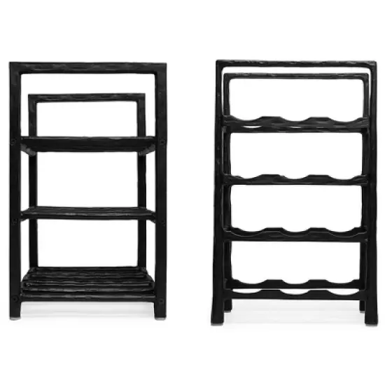 BIRDROCK HOME 12 Bottle Rack - Free Standing Stand - Kitchen Countertop - Black Forged Metal - Vertical Shelf Storage Cabinet - Holder image {3}