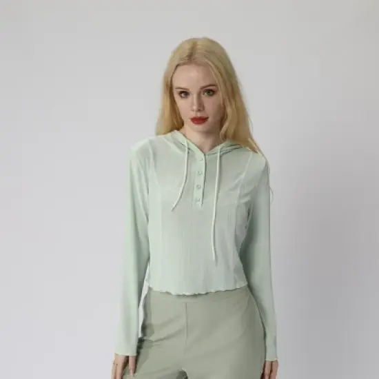 Women's Relaxed Fit Front Drawstring Hooded Long Sleeve Shirt image {2}