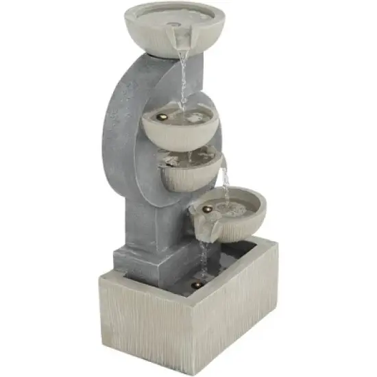 Tarin Four Bowl 23 1/2" High Large Modern Indoor Outdoor Decor Gray Faux Stone Floor Fountain with Light LED Cascading Outside image {6}