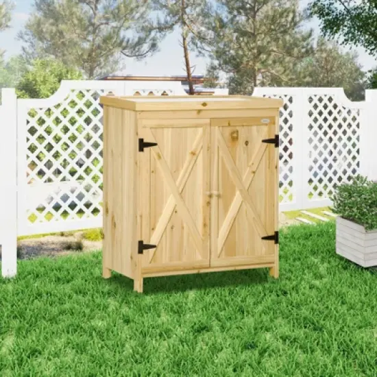 WELLFOR Outdoor Storage Cabinet Garden Tool Shed with Galvanized Top image {1}