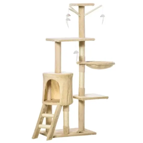 Gulches Your Cat's Paradise: 53" Plush, Sturdy Interactive Condo Tower with Scratching Post, Beige image {10}
