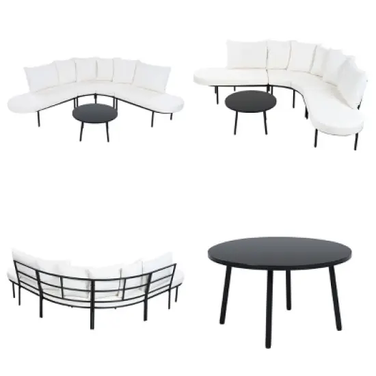 Outdoor L-Shaped Sectional Sofa, Patio Couch Set with Coffee Table, Sofa Set with Iron Frame and Sponge Cushions &ndash; Cuddlewood image {4}