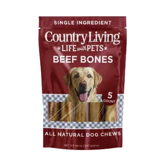 Country Living 5&rdquo;-6&rdquo; Beef Center Cut Bones for Dogs &ndash; 5 Count Bag &ndash; All-Natural, Long-Lasting Dog Chews &ndash; Single-Ingredient image {1}
