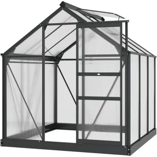 Outsunny Polycarbonate Greenhouse, Heavy Duty Outdoor Aluminum Walk-in Green House Kit with Vent & Door for Backyard Garden, Gray image {9}